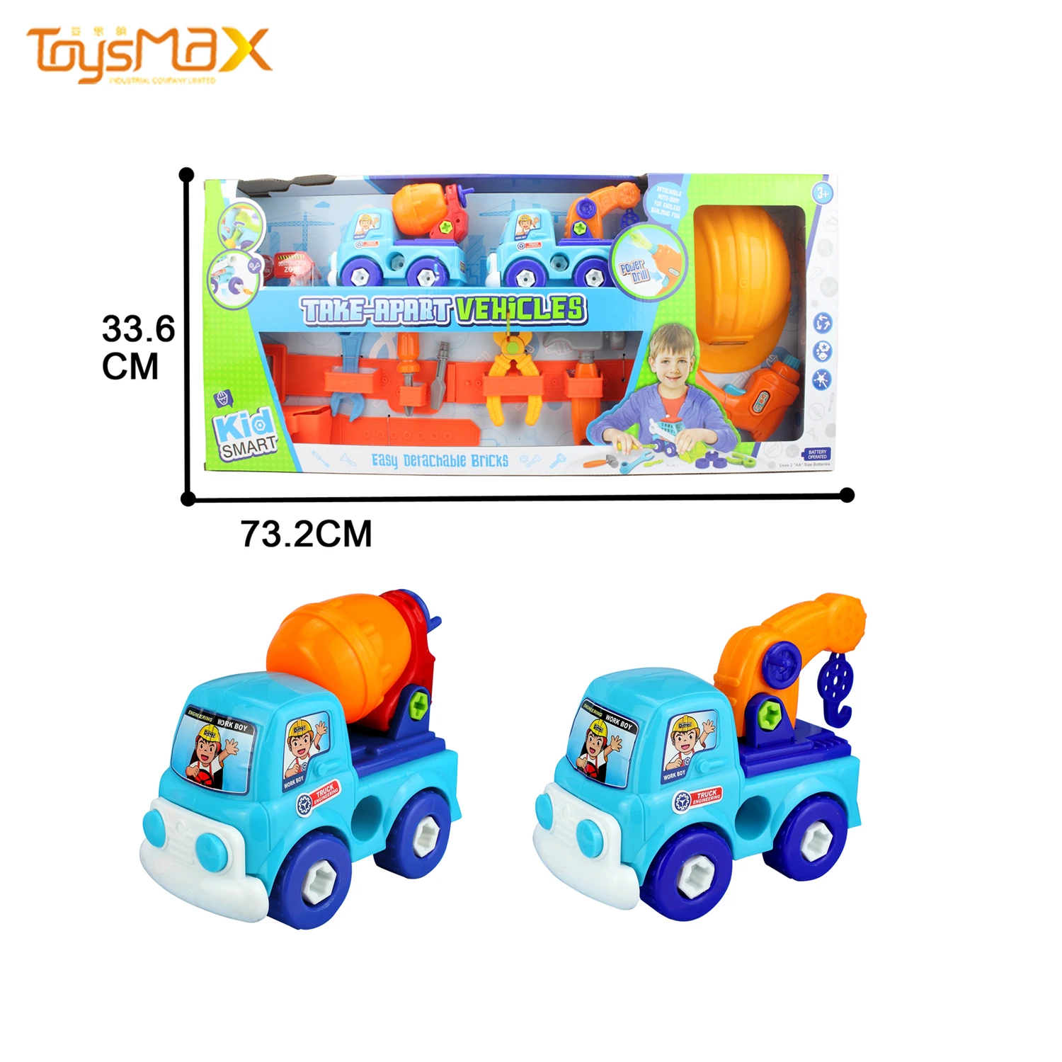 Children Diy Block Crane Truck  Engineering Toy Cartoon Car With Tools