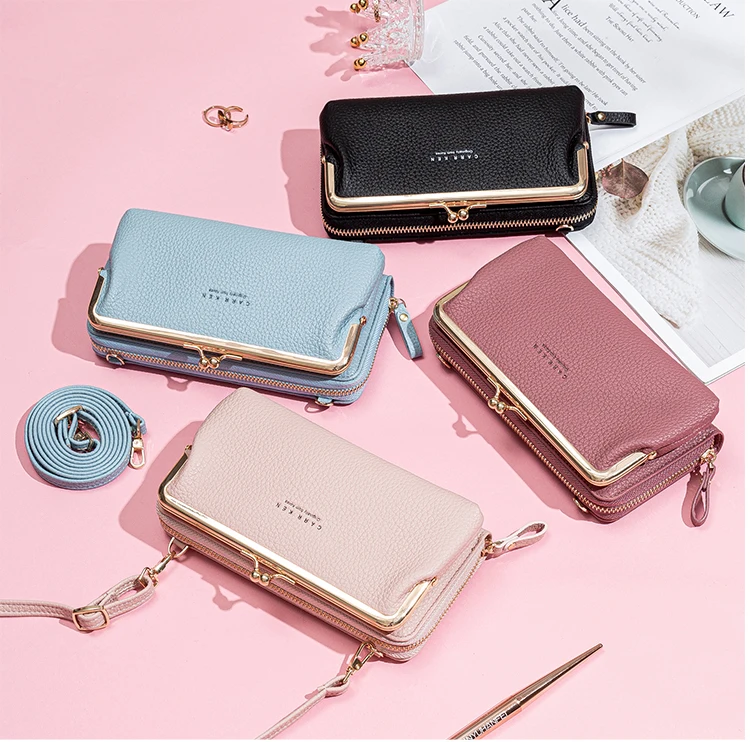 Carrken 2020 Women's Long Wallet Litchi Pu Pattern Solid Color Phone