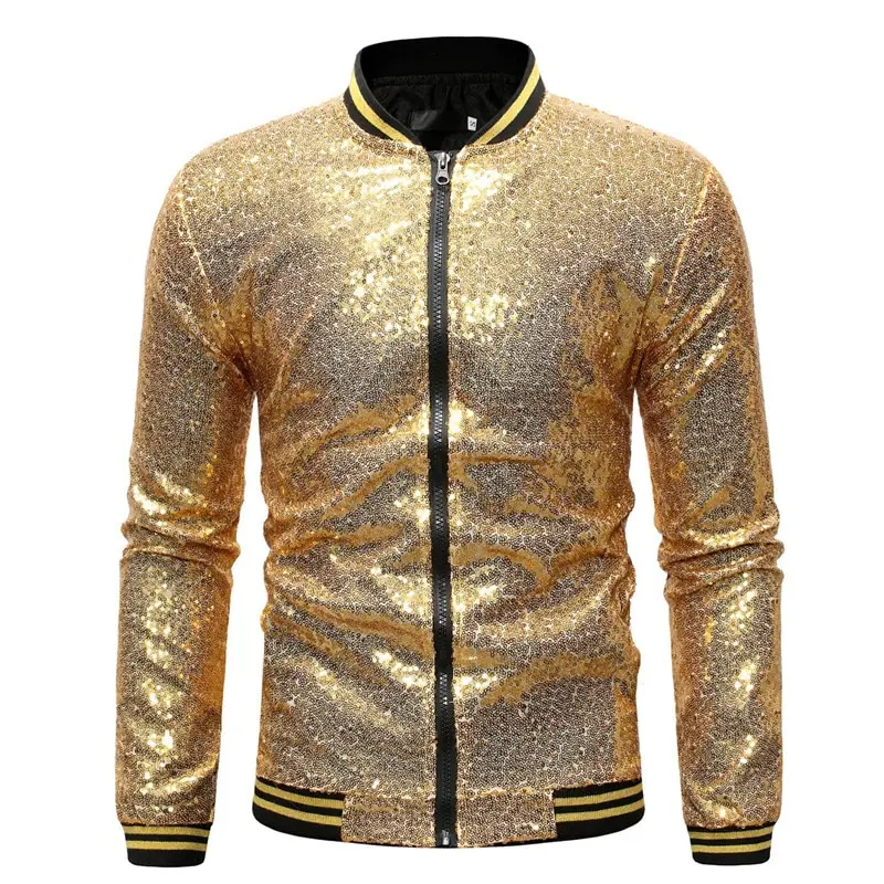 Mens Clothing Gold Sequin Bomber Jacket Men