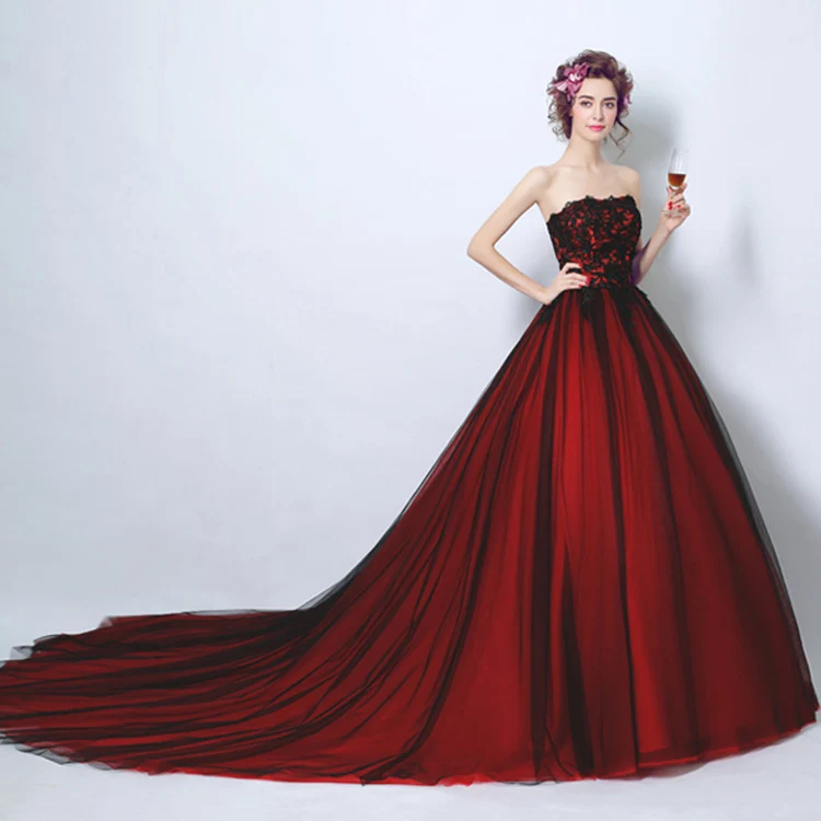 red and black long gown