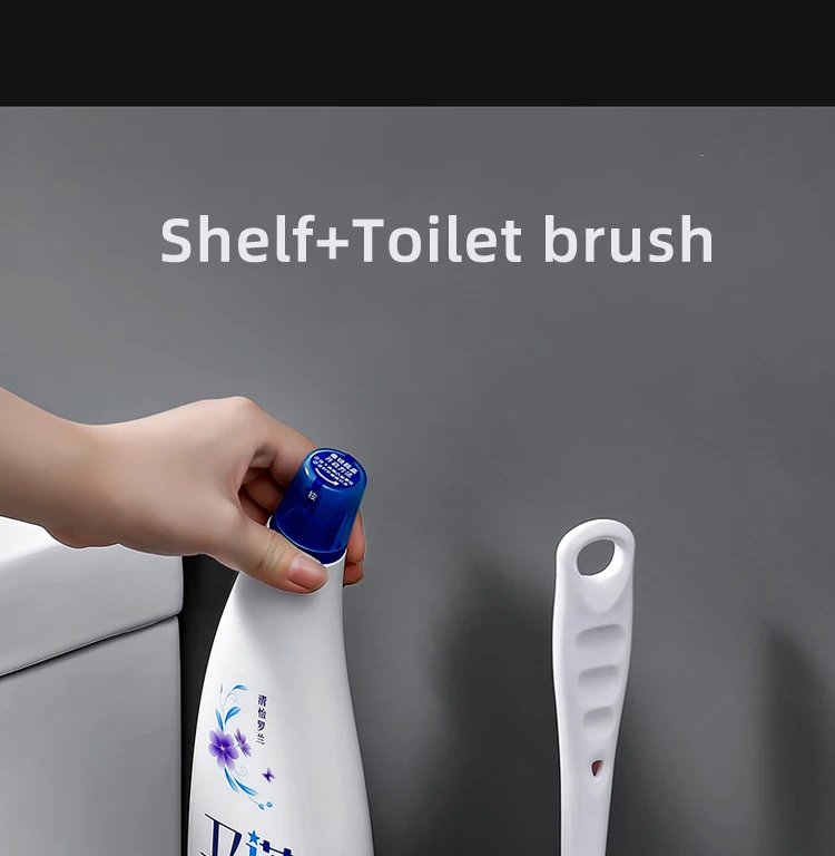 Non-perforated detachable wall toilet brush holder household cleaning set Storage Rack Shelf Holder Wall Mount