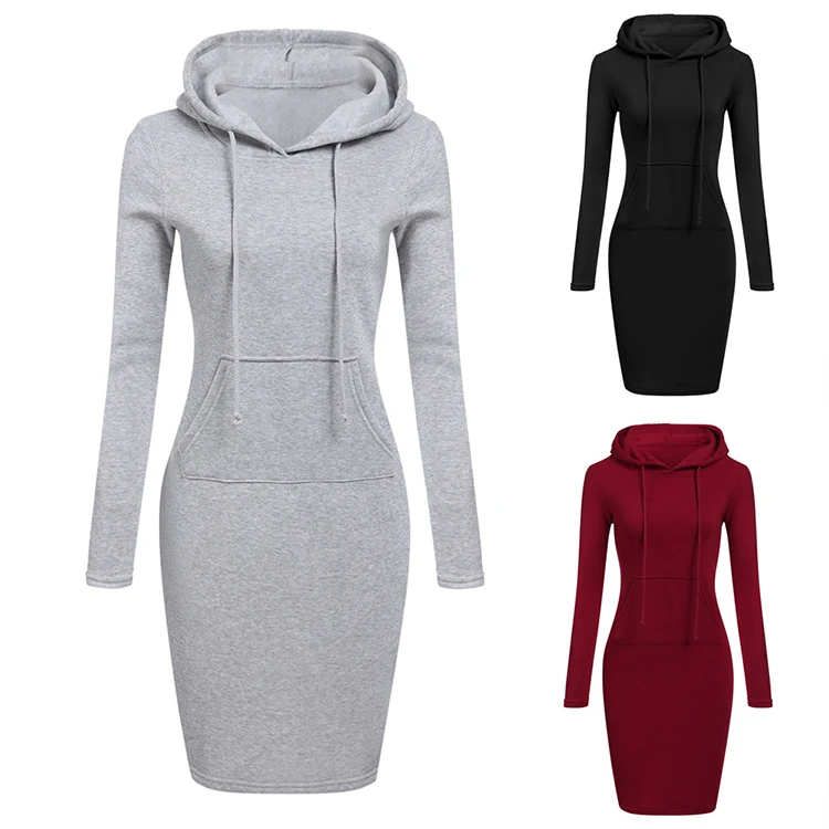Hot Onsale Solid Long Sleeves Casual Outfits Winter Clothing 2021 Woman Dresses women Casual Hoodie Dress