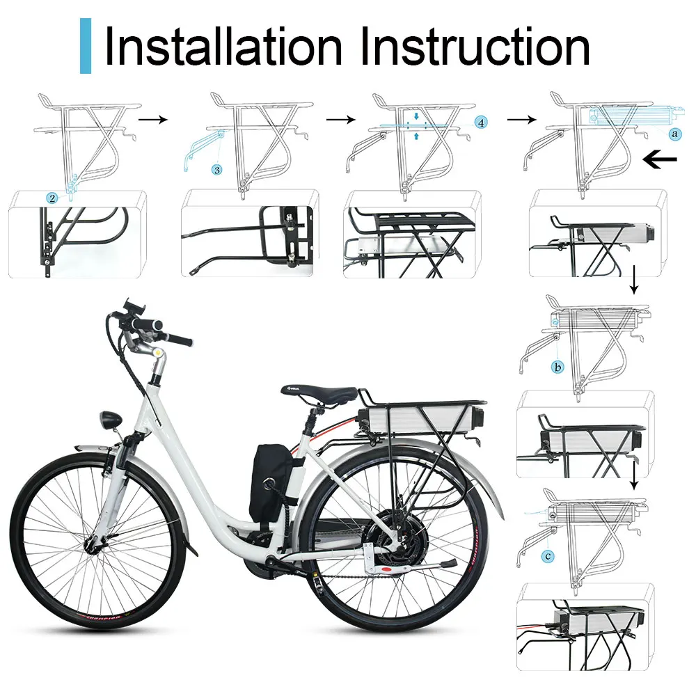 High power rear rack carrier 1000w electric bicycle lithium ion ebike battery 52v 20ah