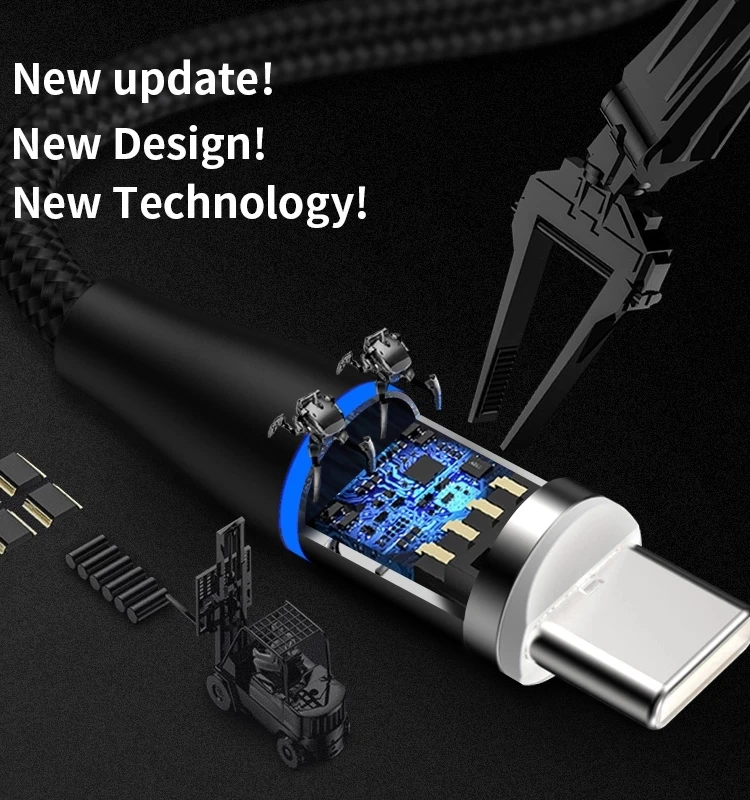 Nylon Braided 360 Degree Round 3A Led Magnetic Cable 3 in 1 Quick Charge Magnet Usb Cord for iPhone Android Type C - ANKUX.COM