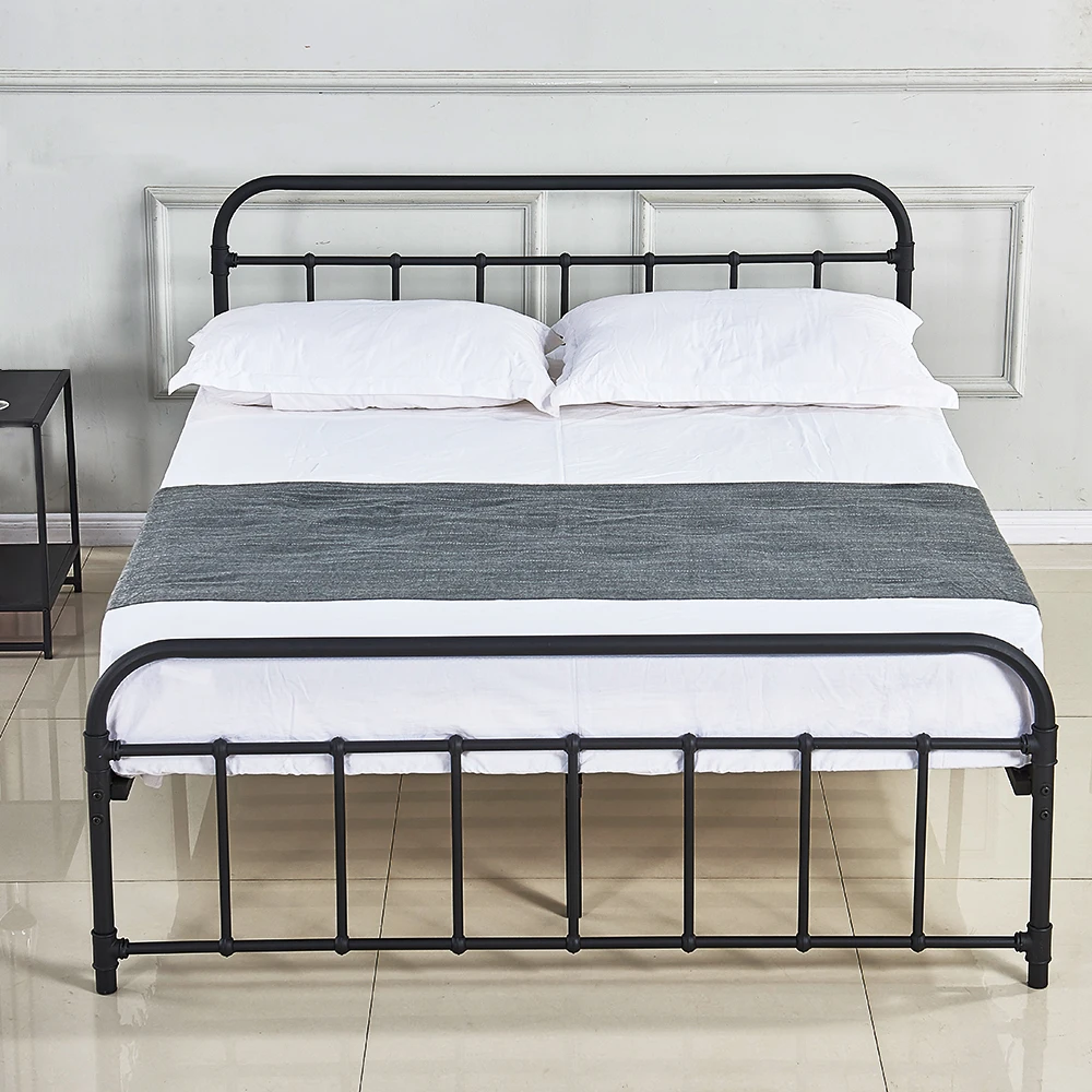 Full Size Metal Platform Bed Frame With Simple Design Headboard And