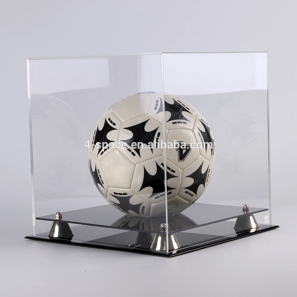 Acrylic Football Cube Presentation Display Case Box & Ball Holder Riser Plinth 