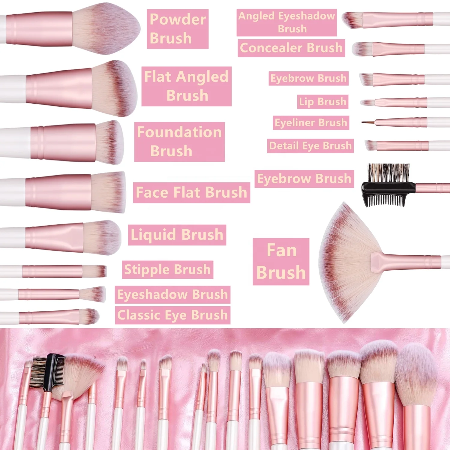 Bs-mall Low Moq Makeup Brush Set 16pcs Private Label Cosmetic Brushes ...