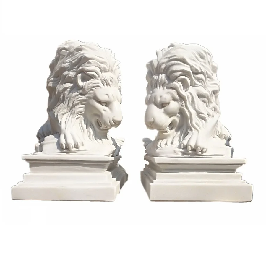White Marble Lion Carving Animal Standing Lion Sculptures Garden Stone Statues