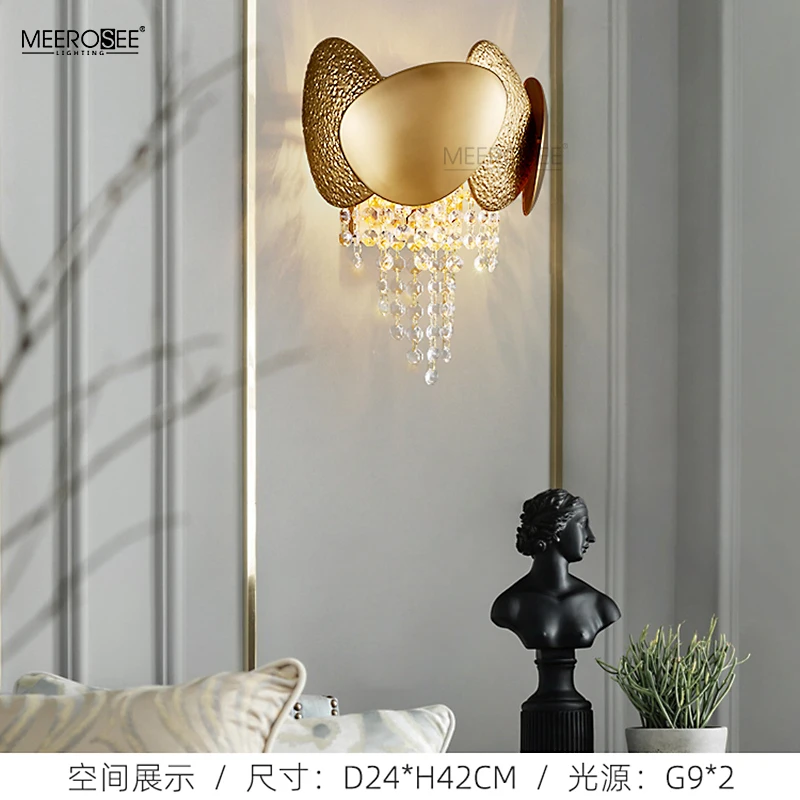 MEEROSEE Modern Wall Lamp Copper Crystal Wall Light Brass Wall Sconces MD92898