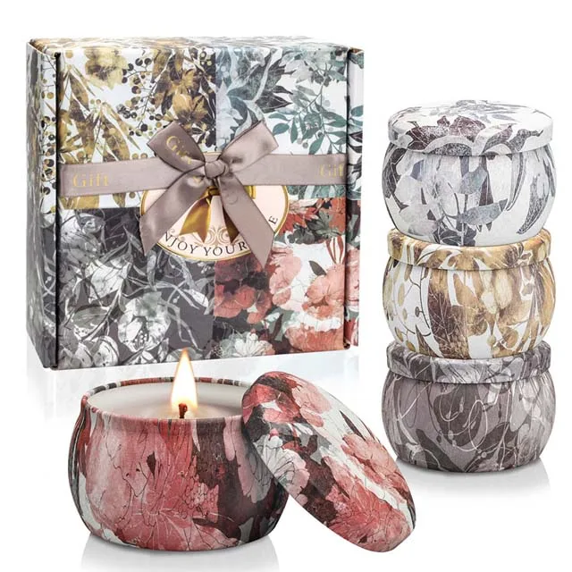  4.4 Oz 100% Natural Scented Soy Wax Portable Tin Candles Gift Set for Stress Relief