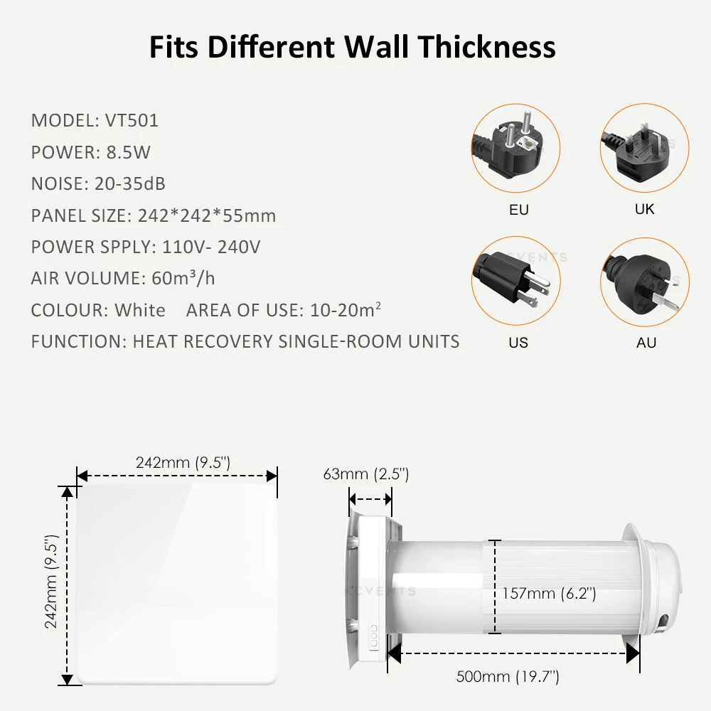 Heat Recovery Ventilation Unit, Wall, HRV, 12V, 220V - detail 10