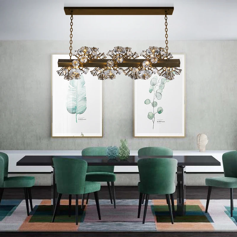 Modern Good Look Rectangular Restaurant Spiral K9 Diamond Shape Crystal Iron New Design Chandelier Dining Room