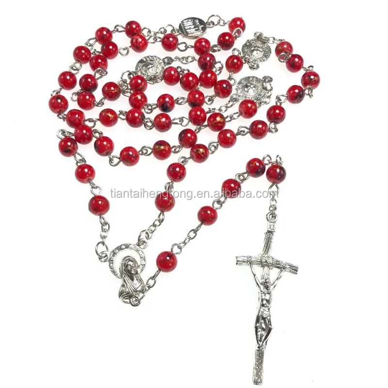 New Religious Catholic Glass Bead Rosary Necklace Classic 3color Beaded