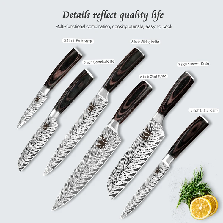 Free Shipping 6pcs Kitchen Knife Set Pakka Wood Handle1.4116 German