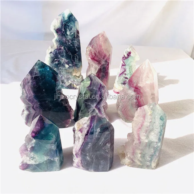 Natural rainbow fluorite pipe quartz crystal rock wand point healing H101 1PC 