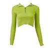 Casual Women's Knit Long Sleeve Lapel Zip Front Cut Custom T-Shirt Short Sweater