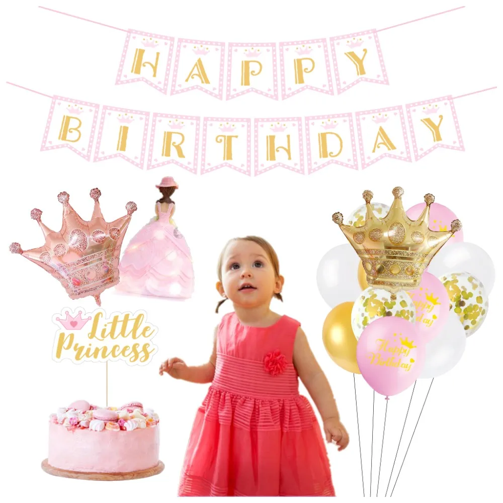 WSSROGY Happy Birthday Crown Banner Glitter Pink and Gold for Girl Happy Birthday Decorations