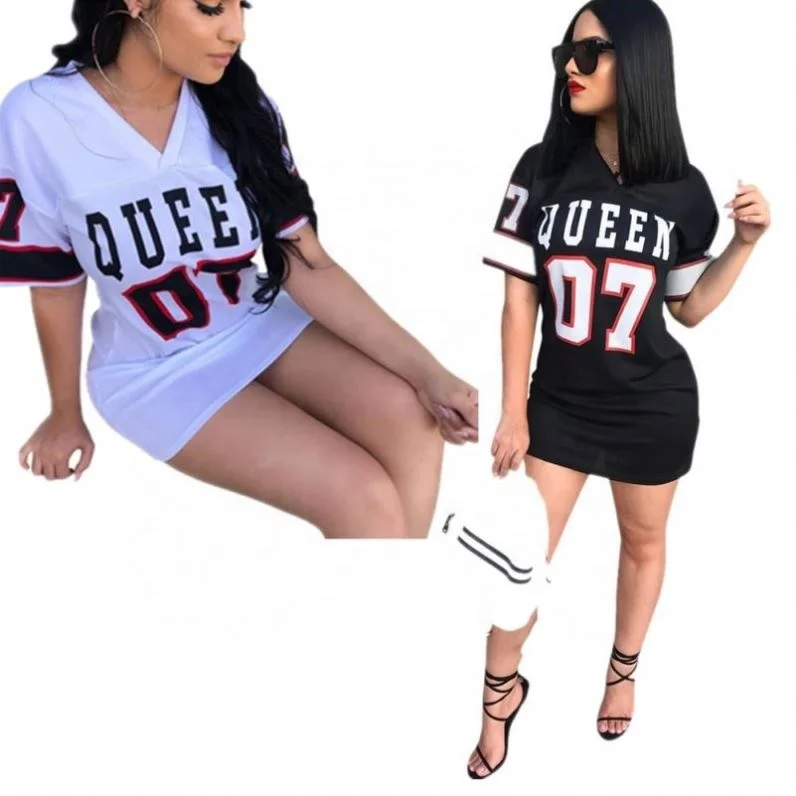 Top Ranking Product Baseball Jersey Dress Letter Printed V-neck Mini ...