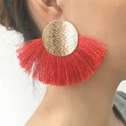 Creative style bohemian fan tassel earrings Round alloy tassel earrings