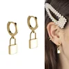 gold plated simple geometric jewelry cute plain lock charm hoop earring