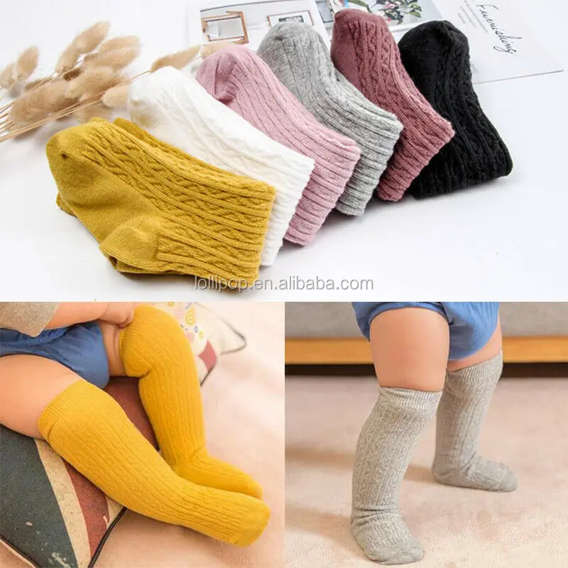 Newborn Baby Kids Socks Soild Infant Knee High Anti-Slip Sock Autumn Winter Warm 