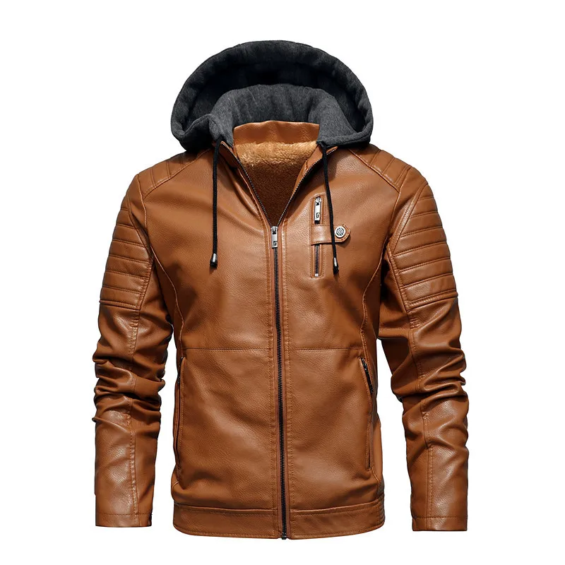 Men's Hooded Leather Jacket For Autumn And Winter Warmth_voghion.com
