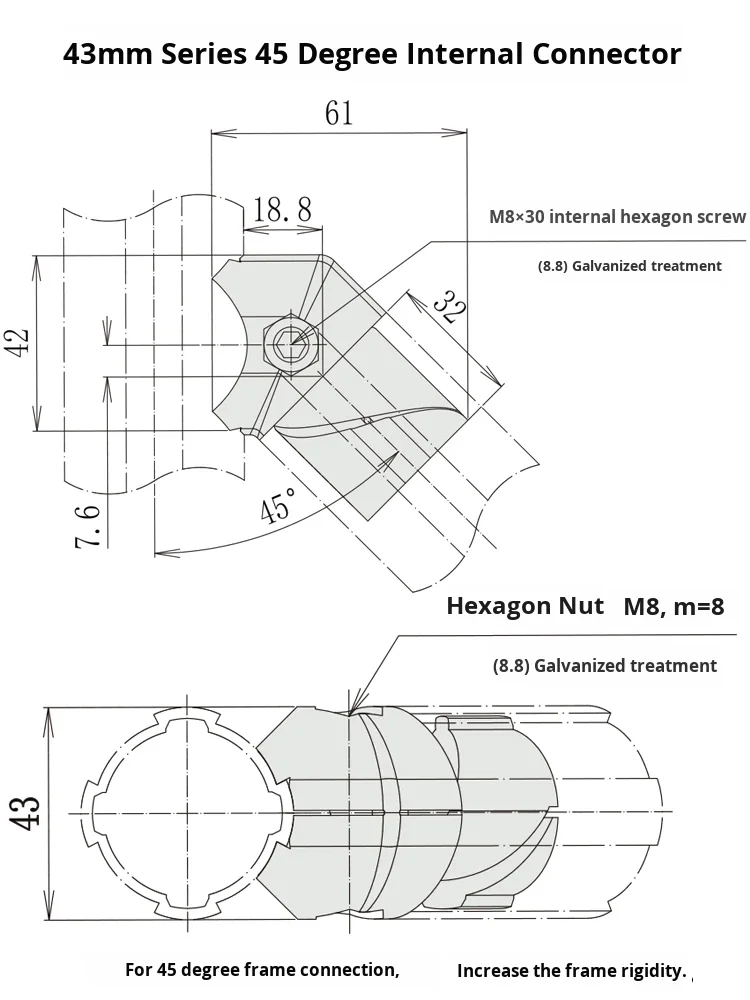 product 43mm series 1000 series 45 degree internal connector third generation wire rod aluminum alloy lean pipe connector accessories-15
