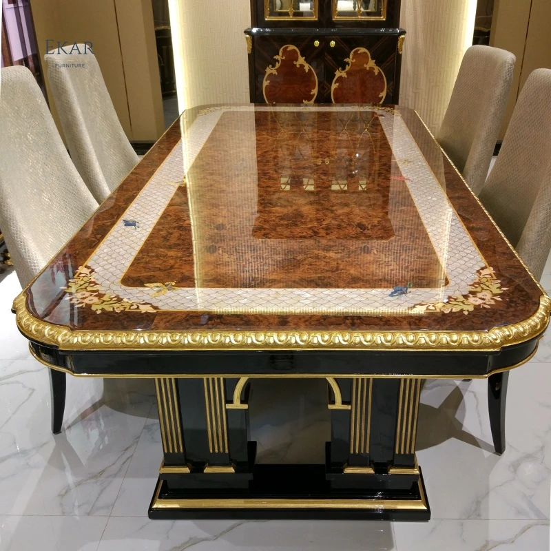 Luxury Long Dining Table Classic Italian High Gloss Wood 8 Seater