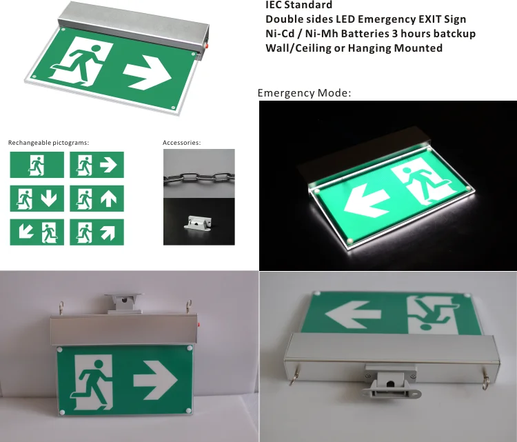 Double Side Face Aluminum 3.6v Nicd 3h Emergency Led Exit Sign