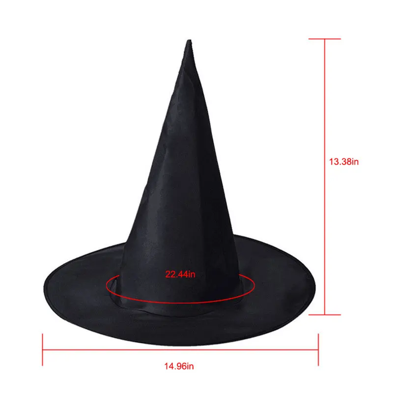Women Adult Girl Child Halloween Costume Fancy long gold Black Witches Hat Cap 
