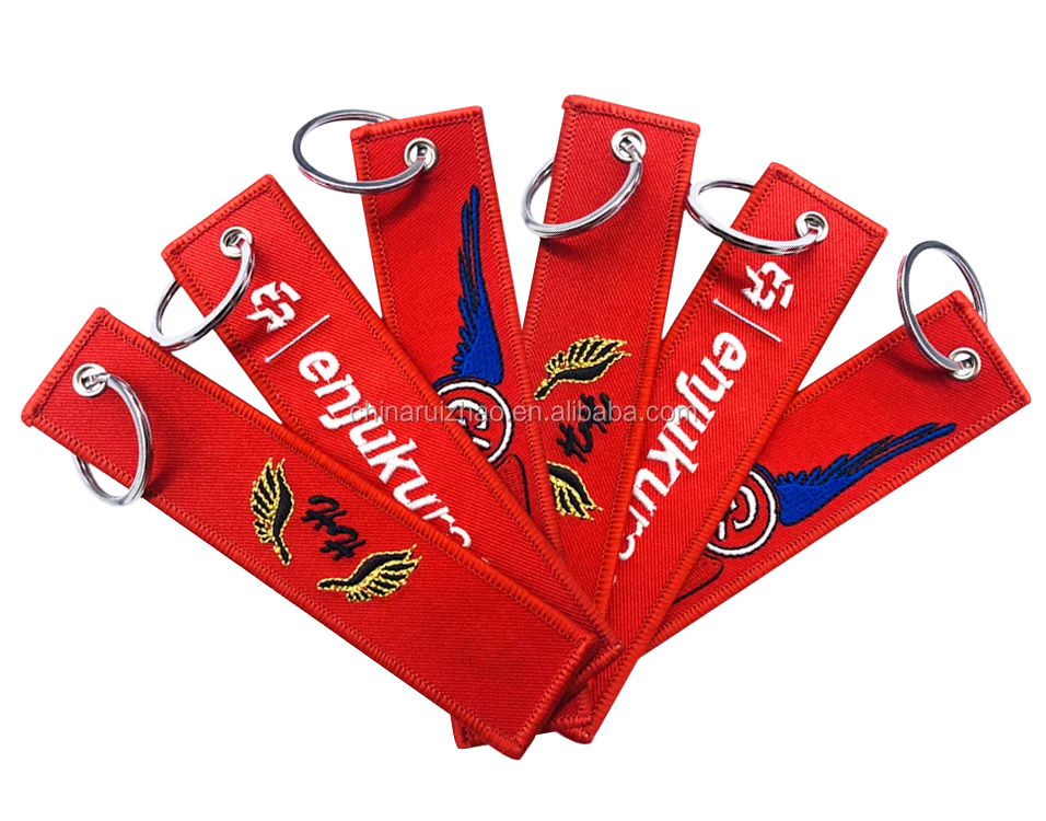 Manufacturer Custom Brand Your Own Logo Fabric Key Tag Keychain Woven Label Patch For Clothing