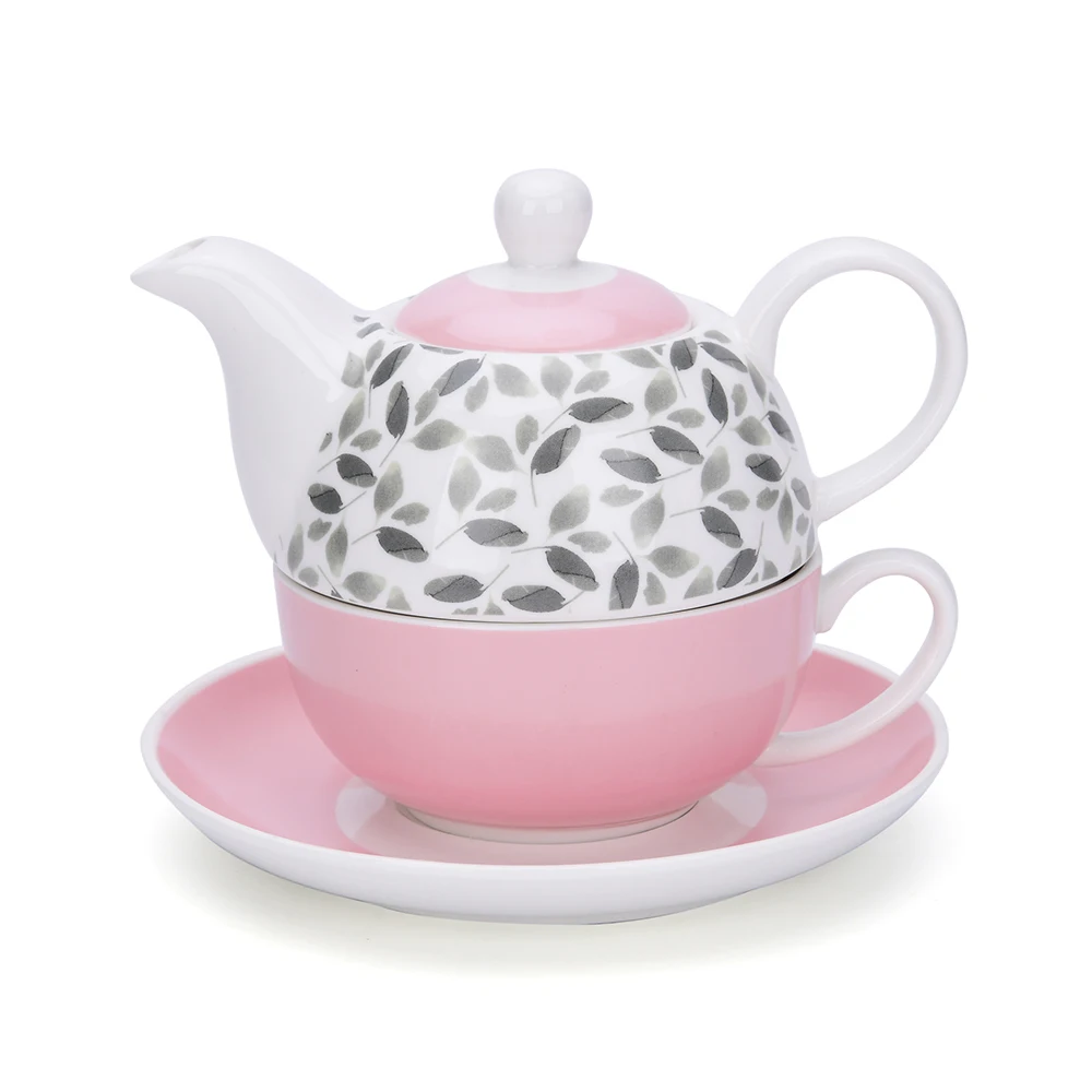 Teapot for One Person, Porcelain Teapot with Cup and Saucer with Gift