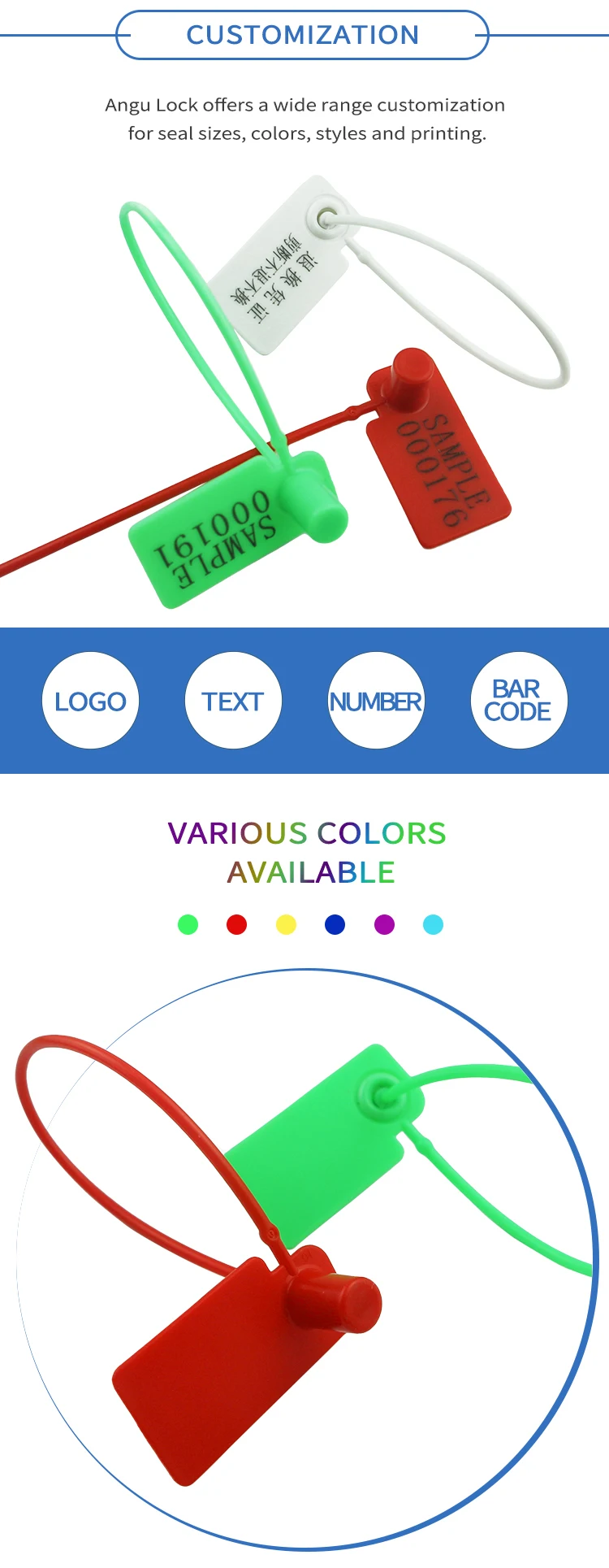  Manufacture customized indicative tags anti tamper fixed length plastic seals 