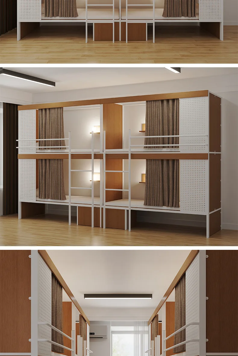 product custom free 3d design service school dormitory bunk bed steel frame small apartment bunk double bed for bedroom-12