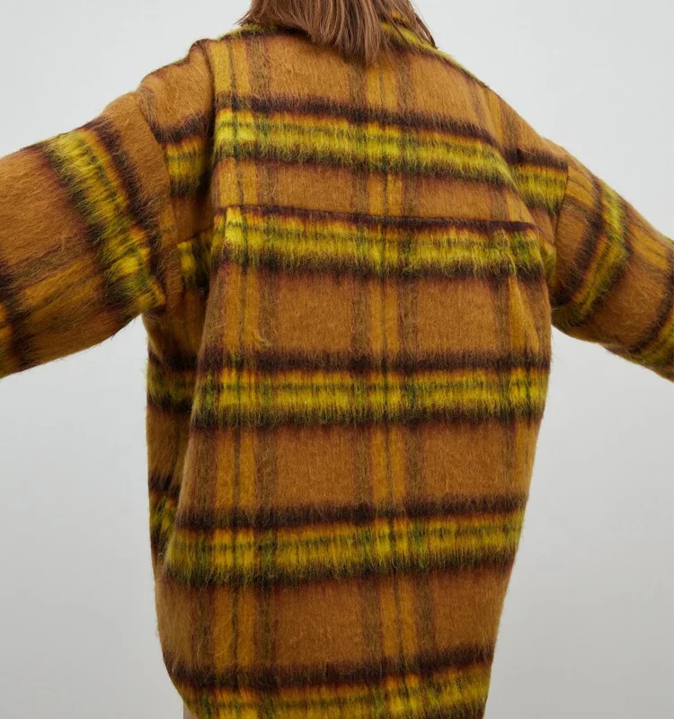 yellow plaid wool coat