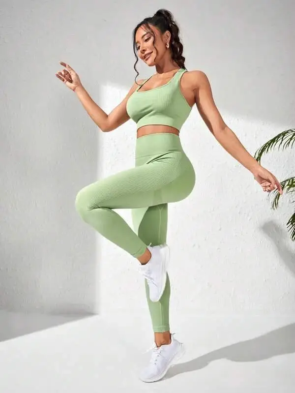 Custom Logo Gym Fitness Suit Workout Clothes Sports Bra Yoga Leggings 2 ...