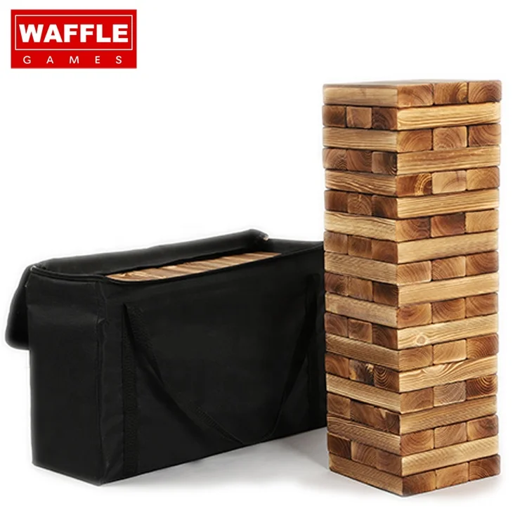 
WAFFLE GAMES Classic Burned Giant Tumbling Tower wood block stacking game - 66PCS 