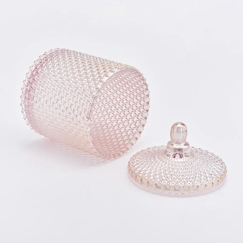 Pink Glass Candle Jar With Lids Wholesale