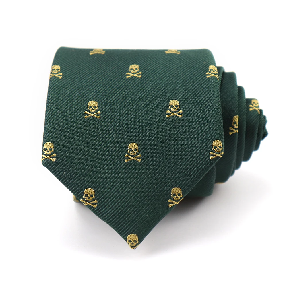 Men Jungle Green Neckties Skull Heads Woven Pure Silk Casual Ties ...
