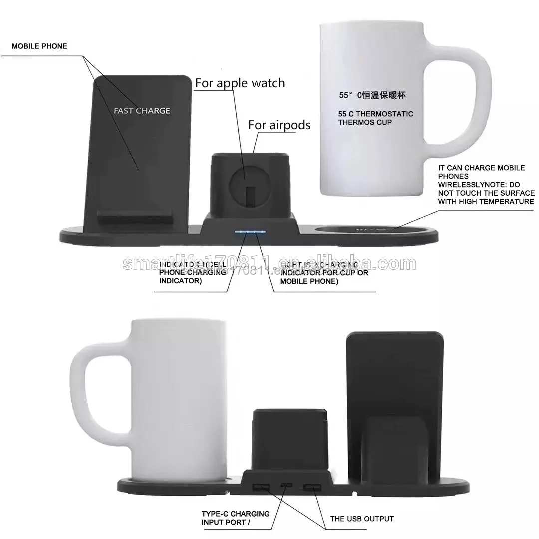 2020 new arrival 15W 4 in 1 Multifunction intelligent thermostatic free mug cup qi wireless charger for iPhone 11 PRO MAX