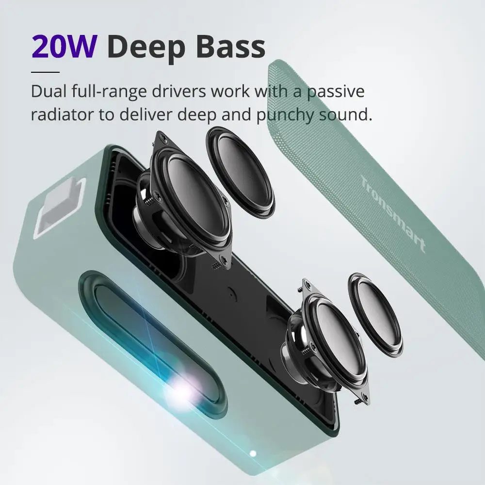 Tronsmart Element T2 Plus Portable Bluetooth 5.0 Speaker IPX7 Waterproof NFC Speakers 15H Playtime with Voice Assistant - ANKUX.COM