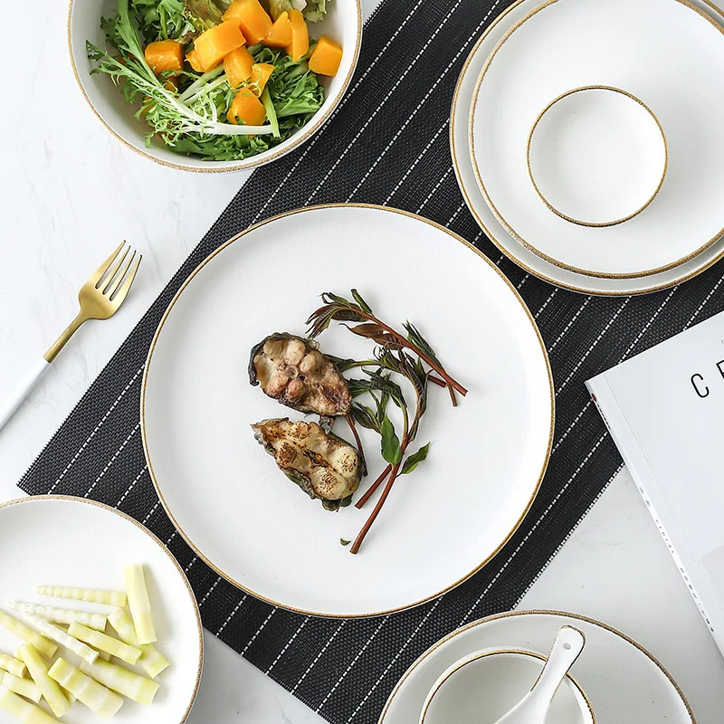 Nordic Ins tableware creative painted gold white porcelain dish ceramic Western dish steak dish