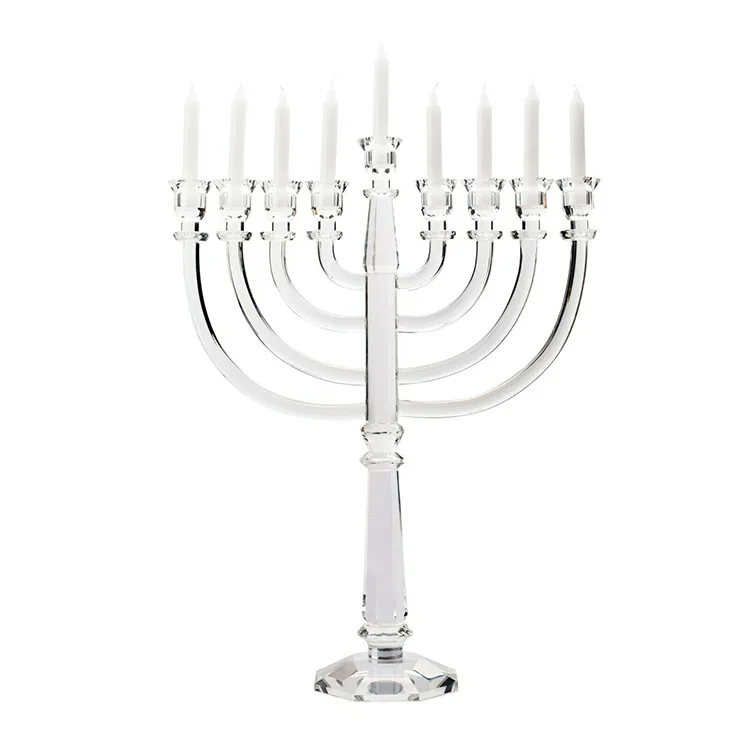Clear Color Crystal Menorah With 9 Holders Glass Hanukkah Menorahs