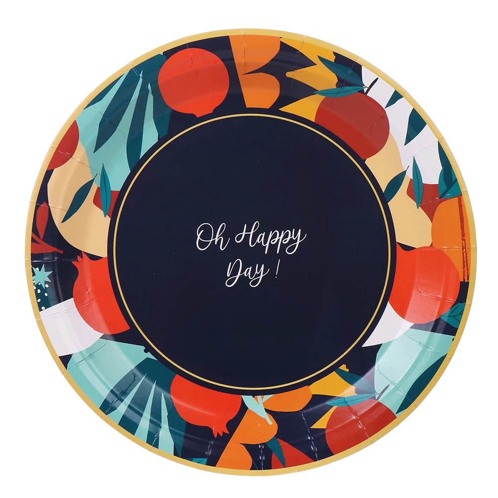 Pomegranate Camping Paper Plates Happy Day Black Decorative Disposable Dinner Tray 10PCS/BAG for Tables details