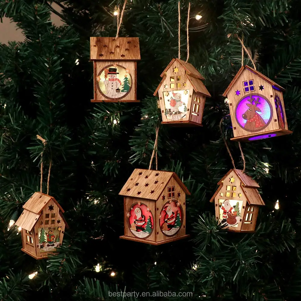 Ourwarm 2020 Yeni Tasarım 8.2cm Noel Diy Ahşap Ev Santa Kardan Adam Elk