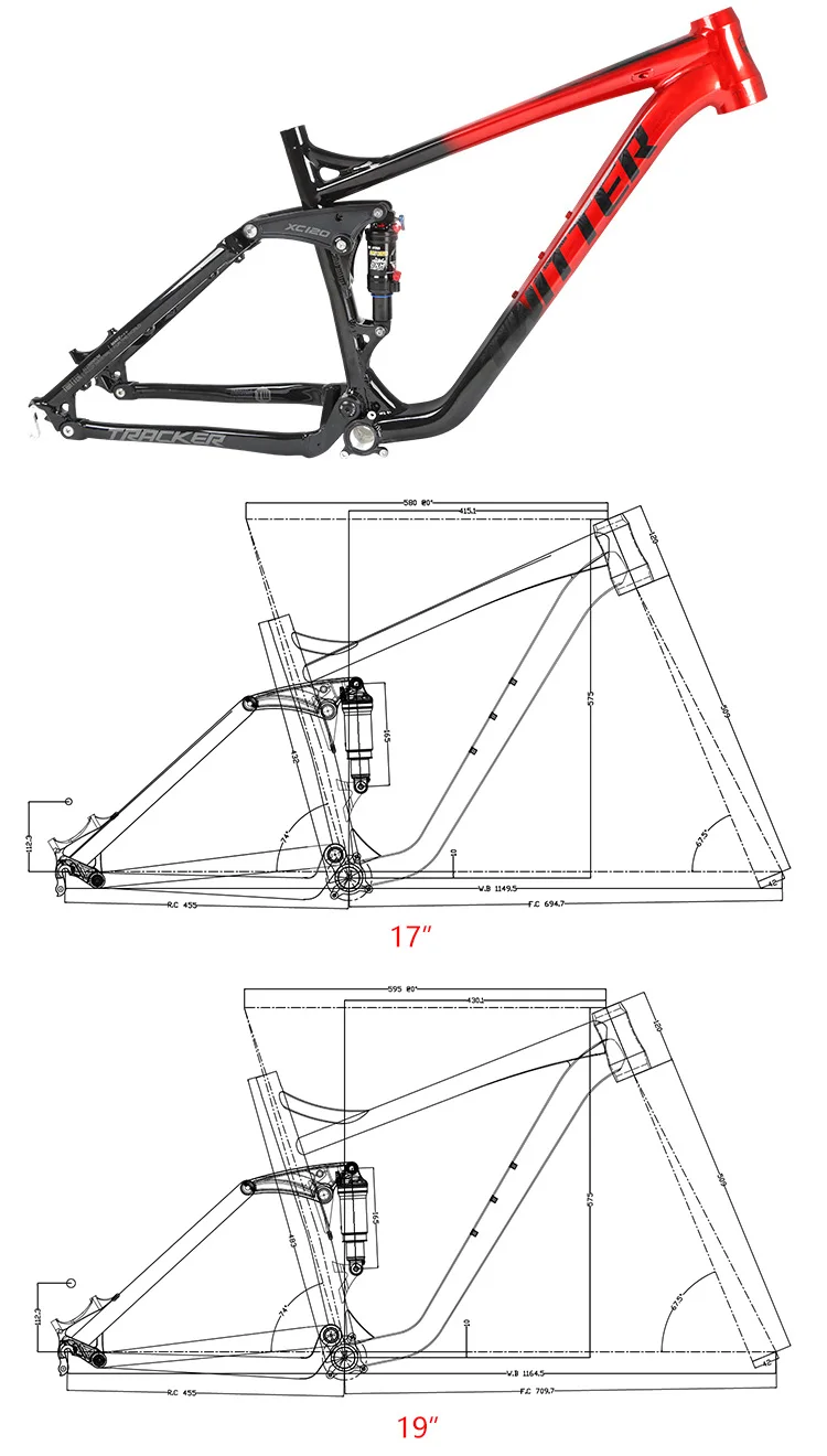 High Quality 17 19 Inch Aluminum Downhill Mountain Bike Frame Dual
