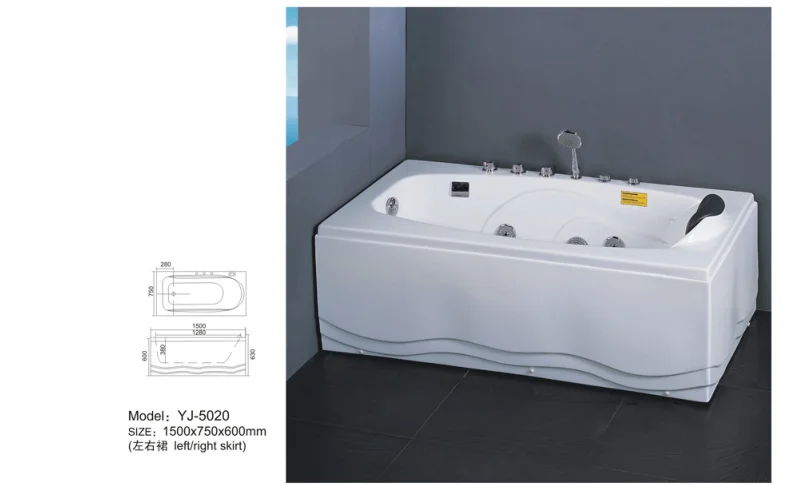 YJ5020 luxury bathtub massage 1500mm bathtubs , indoors 1 person massage hot tub