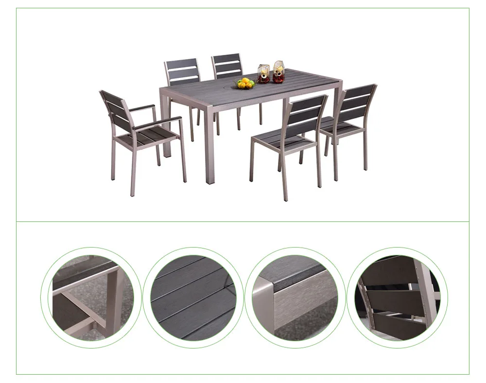Plastic Wood Furniture Garden Table Sets 6 Seaters Outdoor Dining Table