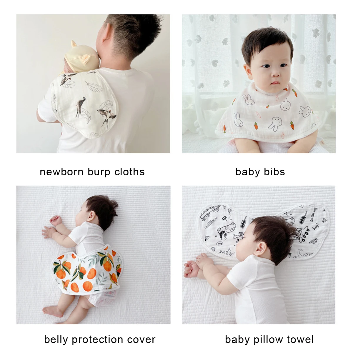 6 Layers Muslin Newborn Burp Cloth Baby Drool Bib 70 Bamboo 30 Cotton