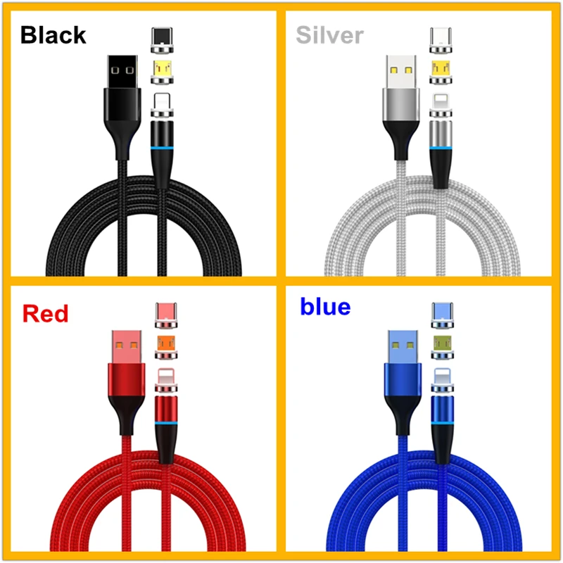 Nylon Braided 360 Degree Round 3A Led Magnetic Cable 3 in 1 Quick Charge Magnet Usb Cord for iPhone Android Type C - ANKUX.COM